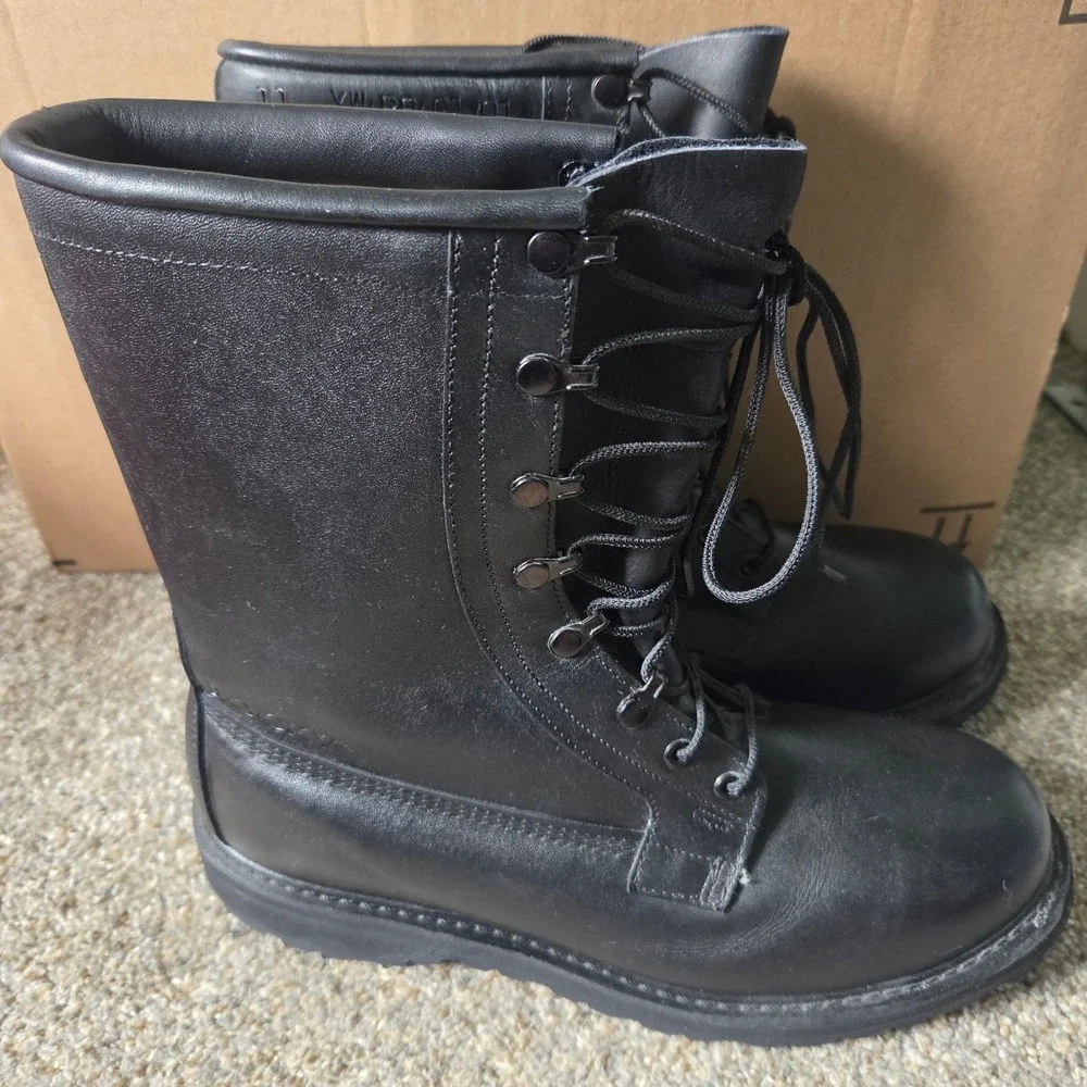 Rocky Mens Black Leather‎ Military Combat Boots Vibram Sole 11 XW RB/01/01